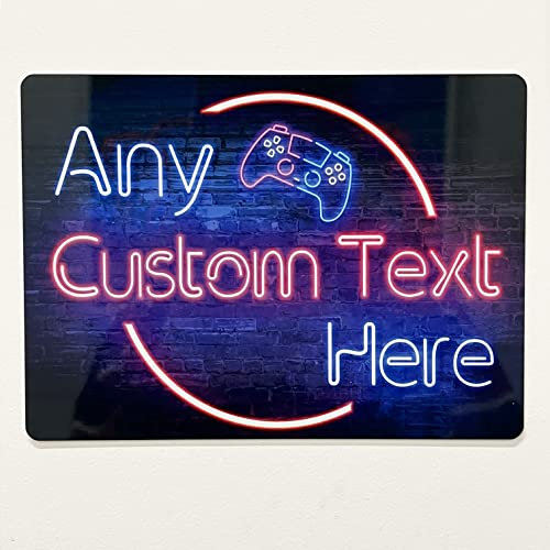 Personalised Neon Effect Gamer Clipart Printed Metal Sign wall art A3 Bar Add Name