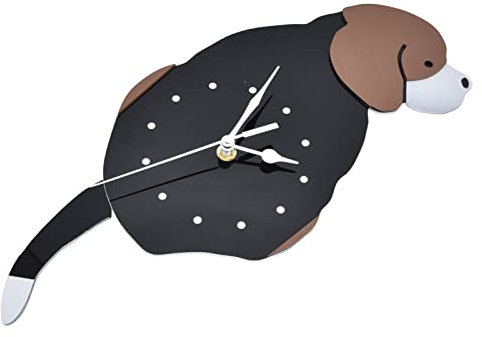 Wanduhr, Wanduhr, selbstklebend, wasserdicht, 3D-Effekt, geräuschlos, Hunde-Wanduhr mit Schwanz, für Dekoration, Innenfenster, Kleiderschränke, Schwarz und
