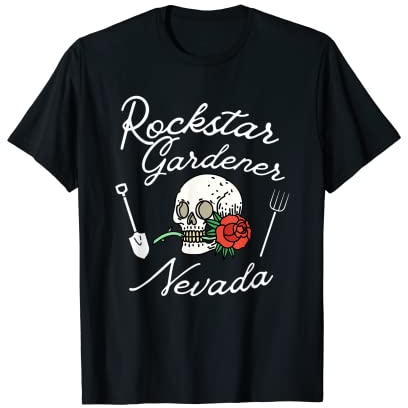 Rockstar Gardener Nevada NV Rebellischer Gärtner Skull Roses T-Shirt