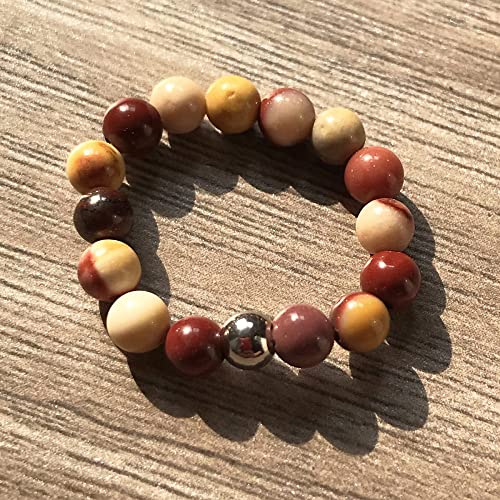 HGJH Ring Damen, Natürlicher Runder Dottersteinring Elastisches Seil Rotierender Angstring Ring Verstellbarer Offener Ring Für Frauen 7 Chakra-Reiki-Edelsteinringe Ewigkeitsring Für Frauen, Mädchen,