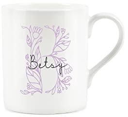 Purely Home Floral Pink Letter B Mug - Fine Bone China Small Coffee Tea Mug Present Personalised Initial Gift
