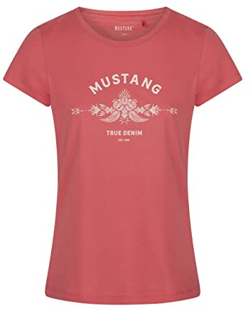 MUSTANG Damen Tshirt Rundhals O-Neck Basic Kurzarm Logo Print Sommer Shirt | 100% Baumwolle Weiß Blau Grün Rot S M L XL XXL