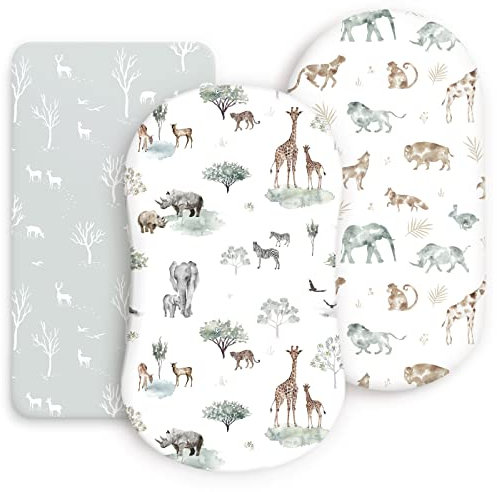Spannbettlaken für Babybett, 3 Stück, extra weich, rechteckig, oval, sicher und bequem, elegant, für Babys, niedlicher Tierdruck