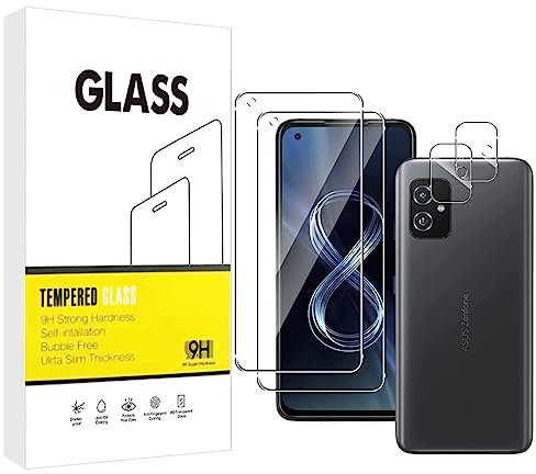 E-Hamii Protecteur D'écran Compatible avec ASUS Zenfone 8 [2 Pièces] + Caméra Arrière Protecteur [2 Pièces] Verre Trempé 9H [Résistant aux Rayures,Sans Bulles] [Transparente]