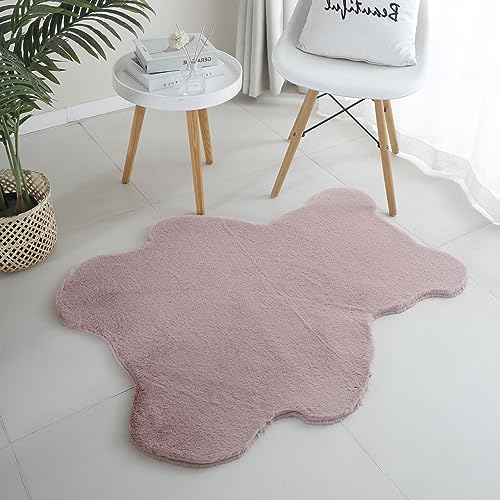 HomebyHome Kinderteppich Bear Design Kleiner Kunstfell Teppich Rosa 80x100 cm - Hochflor Flauschig Teppich für Kinderzimmer Mädchen und Junge Extra Weich Waschbarer Teppich - Babyzimmer Teppich