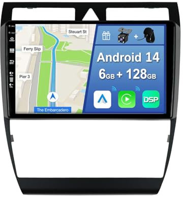 YUNTX [6GB+128GB] Android 15 Autoradio für Audi A6/S6/RS6 (1997-2006)-[Integriertes CarPlay/Android Auto/DSP/GPS]-9” IPS Touch Screen-CAM+MIC-DAB/Mirror Link/Bluetooth 5.0/AHD/360 Kamera