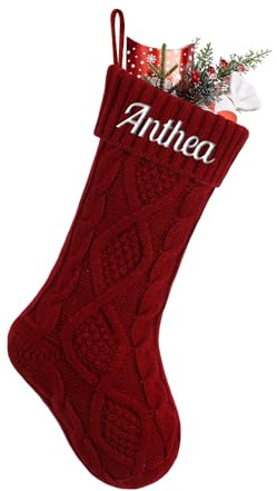 NIBESSER Weihnachtsstrumpf Personalisiert Nikolausstrumpf mit Benutzerdefinierte Namen 18” Großer gestrickter Weihnachtsstrumpf Christmas Stockings für Feiertags, Familienparty, Dekoration