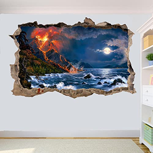 Wandtattoo Rissig DIY Fototapete TROPICAL ISLAND VULKAN WANDAUFKLEBER 3D KUNST WANDBILDER POSTER BÜRO WOHNDEKOR 50x70CM