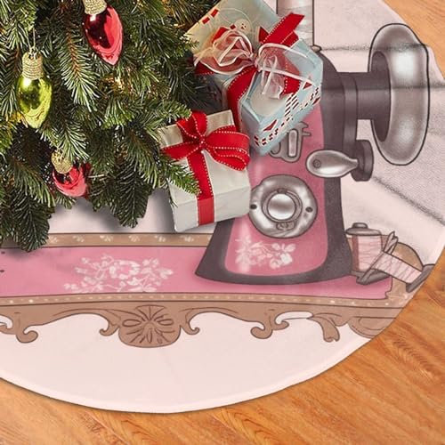 36 Christmas Tree Skirt Vintage Pink Sewing Machine Christmas Tree Decorations Mat Double Layers Xmas Tree Skirt for Xmas Decor