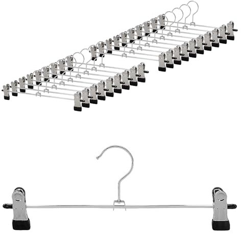 VonBueren 20 x Hosenbügel/Rockbügel mit Klammern | 40 cm platzsparend | Kleiderbügel mit Clips für Hosen und Röcke | Clip Klemmbügel aus Metall