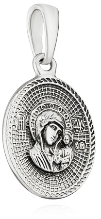 NKlaus Ikone Anhänger Gottesmutter von Kasan 925 Silber Schützendes Gebet 19mm x 14,5mm 15523