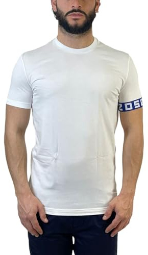 DSQUARED2 Weißes T-Shirt für Herren mit elastischem Band am Ärmel, L, Weiß