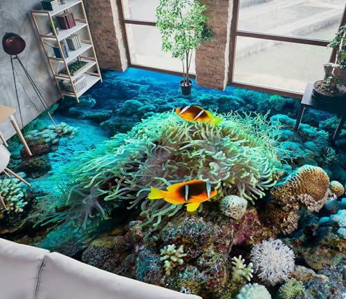 Benutzerdefinierte Selbstklebende Boden Wandtapete 3D-Ozeankoralle Bodenfliesen Aufkleber Wohnzimmer Studie Pvc Wasserdicht Tragen 3D Bodenbelag Tapete,430 * 300cm