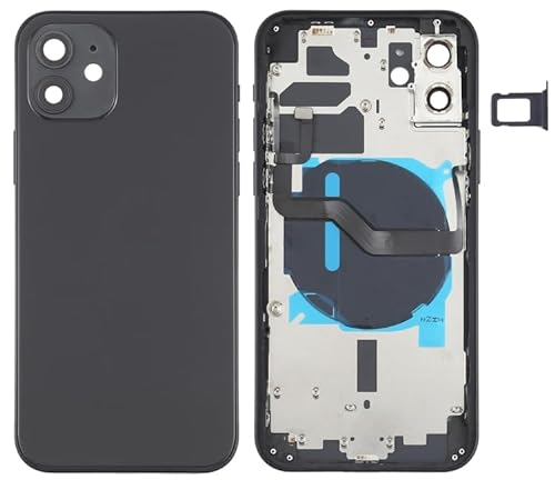 High-Tech Place - Tapa trasera de la batería (con teclas laterales y bandeja de tarjetas y potencia + volumen Flex cable y módulo de carga inalámbrica) para iPhone 12