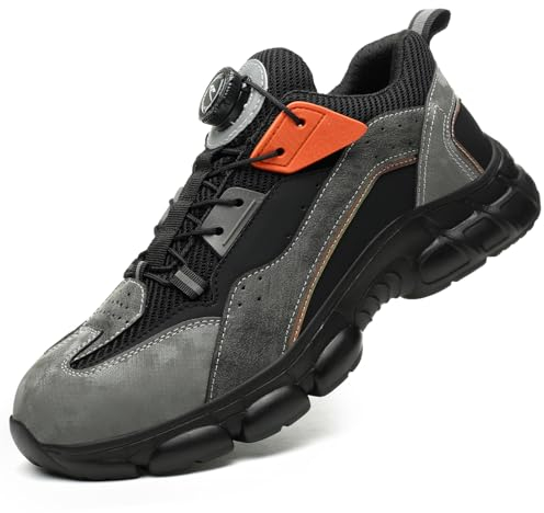 Gugifcto Zapatos de Seguridad para Hombre Mujer Zapatillas Ligero Transpirable Calzado con Punteras de Acero Black Grey 42EU