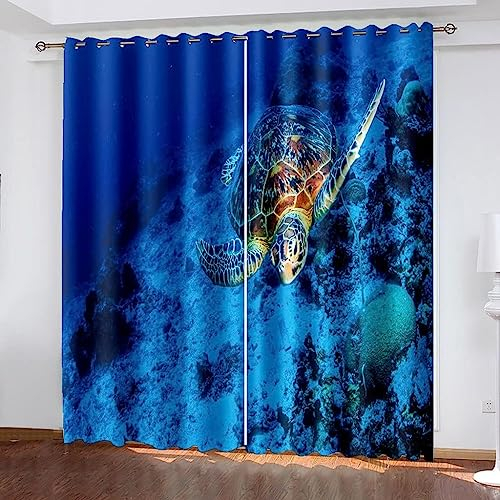 Tende Cameretta Ragazzi Per Oscurare Per Camera Da Letto Cucina Soggiorno Ufficio Albergo,Tenda Ragazzi Bambina Bambini Cameretta Tende 3D Animale Marino Blu Tartaruga Marina Stampa,2 Pan -9K6C1V5E2F