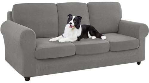 SYLC Ektorp Sofabezug Mit Separaten Sitzkissenbezug Und Rückenlehnenbezug Stretch Jacquard, Geteilt SofaÜberwürfe Anti-Rutsch Sofahusse Überzug (Palegrey,Sofa+3 Seats+3 Backs)