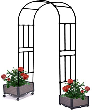 GLFNB Traliccio ad Arco da Giardino di Rose, 47 59 71 79 86,5 94,5 Pergolato da Giardino Ampio con Cassetta per Piante per Viti e Piante Rampicanti, Matrimoni, Decorazioni per Feste, Nero (D