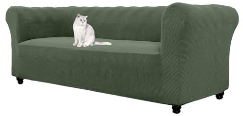 HonunGron Stretch Chesterfield Sofa Überzug 1 2 3 Sitzer, Elasthan Jacquard Couch Überzug, Sofaschutz rutschfest Sofaüberwurf Waschbare Sofabezug für Gebogene Sofa Sessel (Grün,3 Sitzer)