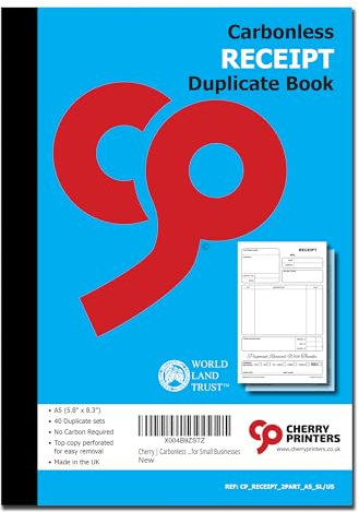 Cherry | Selbstdurchschreibendes NCR | Quittungsbuch | Duplikat | A5 | S+L | Perfekt für kleine Unternehmen