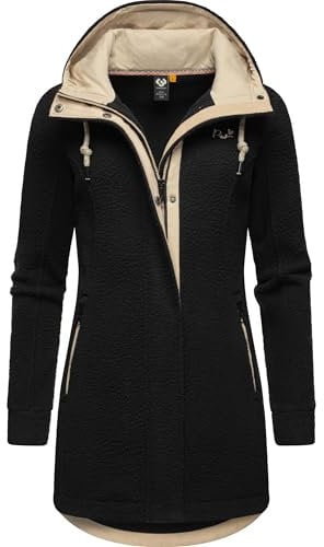 Ragwear Damen warme Teddyjacke lang Fleecemantel mit Kapuze Letti Teddy-Fleece YOUMODO Black Gr. 4XL