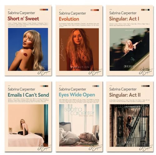 BBLKDZTX Sabrina Carpenter-Albumcover-Poster (6er-Set), Musik-Leinwandposter für Schlafzimmer, Ästhetische Wandkunst und Drucke, 20 x 30 cm, Stil 2