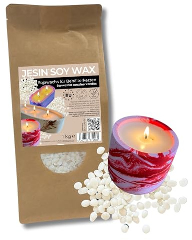 JESIN SOY WAX - premium Sojawachs für Behälterkerzen mit hervorragender Haftung - 1 kg