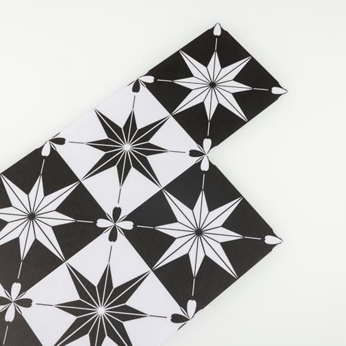 Fantasnight White Tile Stickers Black, Stars Stick on Tiles Matt 15x75cm 5Pcs, Vinyl Self Adhesive Wall, Waterproof Peel and Stick for Bathroom, Removable Backsplash for Kitchen