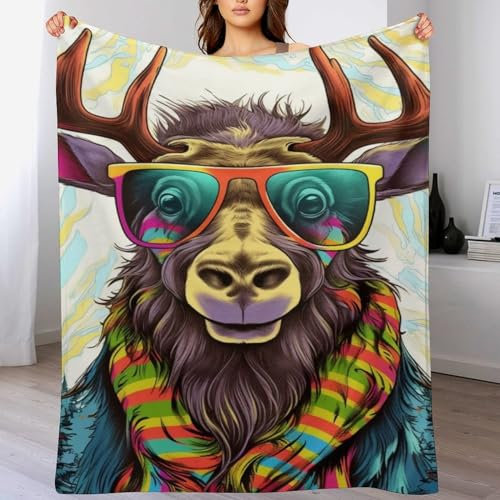Elch Decke Wohndecke Warm & Kuschelig Waschbar, Überwurf Ideal Für Draußen, Camping, Couch, Bett, Reisen – Superweiche Wolldecke （100×130cm）