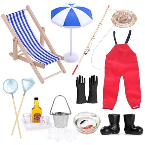 16 Stück Strandangeln Puppenhaus Zubehör Wichtel Zubehör Miniatur Deko Mini Liegestuhl Deko Klein Miniatur Zubehör Miniatur Garten Strandkorb Deko Miniatur Möbel Miniaturen Holder Halterung