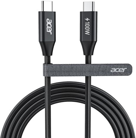 acer USB-C Ladekabel 100W PD, 1m USB C auf USB C Geflochtenes Nylonkabel [5A], für iPhone 15~16 Serie, iPad Pro M4/ M2, Macbook Air/Pro, Surface Go/Pro, Galaxy S21~24, Mate 20/10, P20 usw.