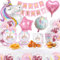 Unicorn Decoration Party Tableware Set, 125 Pieces Unicorn Birthday Decoration Girls, Unicorn Party Tableware Set with Unicorn Balloons, Paper Plates, Cups, Napkins, Table Cloth