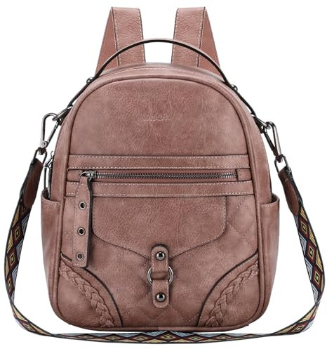 VASCHY Rucksack Damen, Mode Vintage Klein Rucksack Mädchen Mini Schultasche Elegant Casual Daypack for Reise Einkaufen Student Teenager Rosa