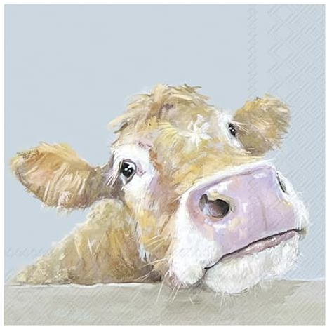 IHR - L 1079049 - Lunch Servietten, Papier, 20 Stück, Cow Bella, Kuh, hellblau, 33cm x 33cm, 3 Lagig