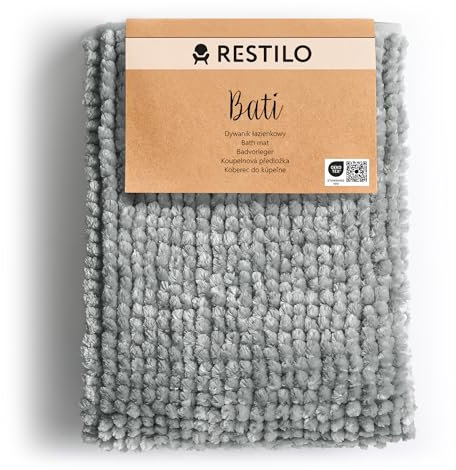 RESTILO Badematte 50x70 cm Badvorleger Badteppich rutschfest Bati Grau