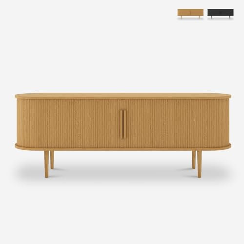 Produce Shop Mobile Porta TV in Legno Vintage con Ante scorrevoli cannettato Fersit - Legno Naturale