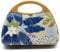 1PC Straw Bags for Women 9x7 Inch Straw Handbag with Random Sequin Pattern in Blue Trendy & Fashionable Purse with Wood Handle & Chain Strap for Summer