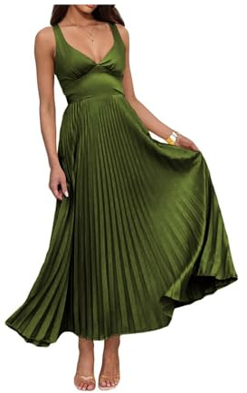 Infuness Damen Abendkleider Lang Falten Elegant Satin A-Linie Brautjungfernkleid Spaghetti Festlich Ballkleid für Hochzeit