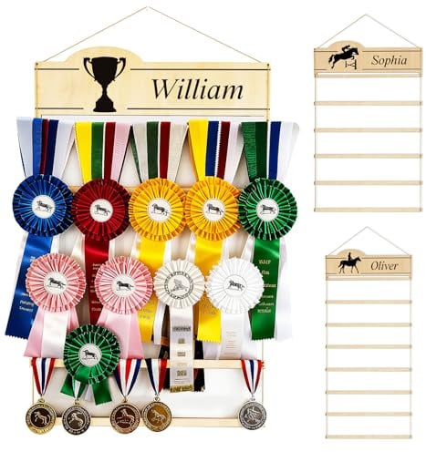 UIDMEN Medaglie di equitazione personalizzate con nome, supporto per medaglie in legno per montaggio a parete, supporto per tornei, ginnastica, calcio, gare di corsa