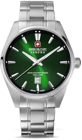Swiss Military Hanowa SMWGH0007903 Thunder Herrenuhr Edelstahl Silberfarben Grünes Sunray Zifferblatt Saphirglas 10 ATM