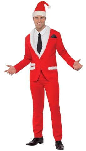 Smiffys, Herren Cooler Weihnachtsmann Kostüm, Jacke, Hose, Mütze, Mock-Hemd und Krawatte, Größe: L, 33562