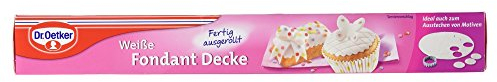 Dr. Oetker Weiße Fondant Decke, fertig ausgerollter Überzug, zum Umhüllen von Gebäck, Kuchen & Torten mit Ø 26 cm, ohne Backen, sofort gebrauchsfähig, vegan