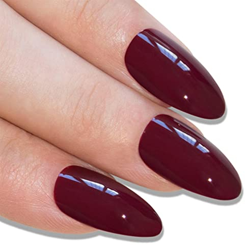 Bling Art Almond False Nails Fake Stiletto Cherry Polished 24 Long Tips Glue