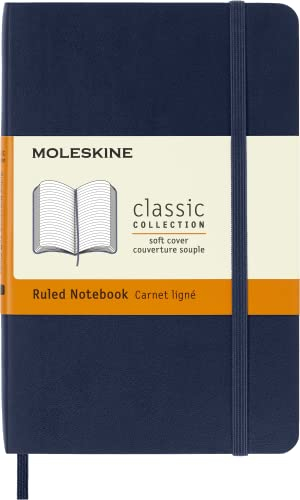 Moleskine Klassisches Notizbuch, Liniertes Notizbuch, Weicher Einband und Elastischer Verschluss, Pocket Format 9 x 14 cm, Saphirblau, 192 Seiten