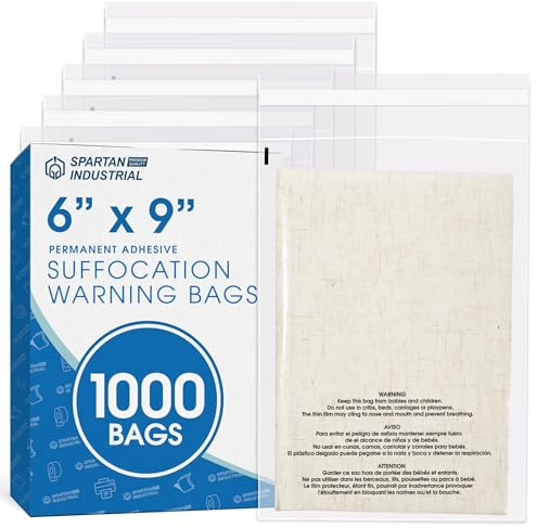 6 X 9 (1000 Count) Self Seal Clear Poly Bags with Suffocation Warning
