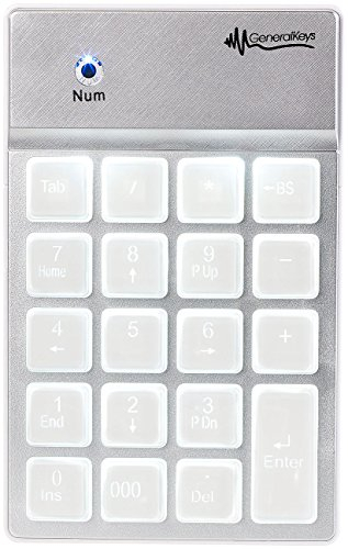 GeneralKeys Ziffernblock: Nummernblock mit Bluetooth, 19 beleuchteten Tasten, für Mac, PC & Co. (Keypad, Nummerblock, Mini Tastatur)