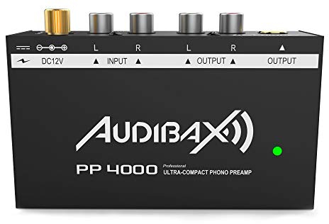 Audibax PP4000 - Preamplificador Previo de Phono RIAA para Tocadiscos - Interruptor ON/Off - Adaptador de Corriente 12V DC - Preamp de Audio Estéreo Hi-Fi para Giradiscos - Conector RCA