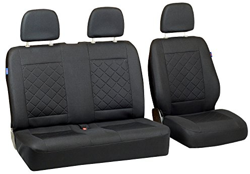 T5 Sitzbezüge - Set 1+2 - Farbe Premium Schwarz gepresstes Karomuster