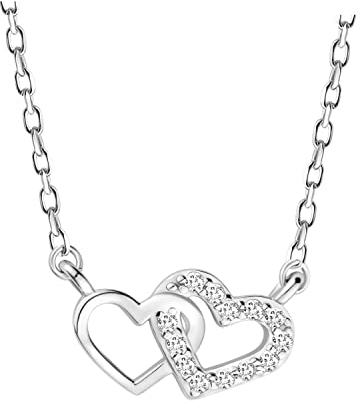 Sofia Milani - Damen Halskette 925 Silber - mit Zirkonia Steinen - Doppel mit Herz Anhänger - 50053