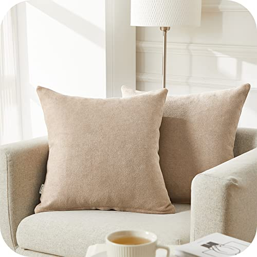 Topfinel Kissenbezug 65x65 cm Khaki 2er Set Deko Wohnzimmer Flauschig Chenille Kissenbezüge Kissenhülle Sofakissen Dekokissen Kuschelkissen Zierkissen Für Sofa Bett Garten Balkon